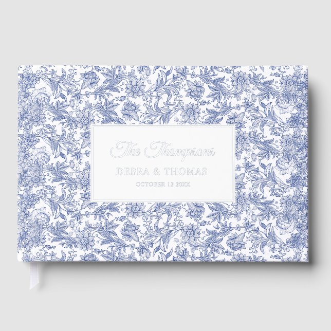 Libro De Visitas Personalized Wedding French Toile Blue Floral (Anverso)