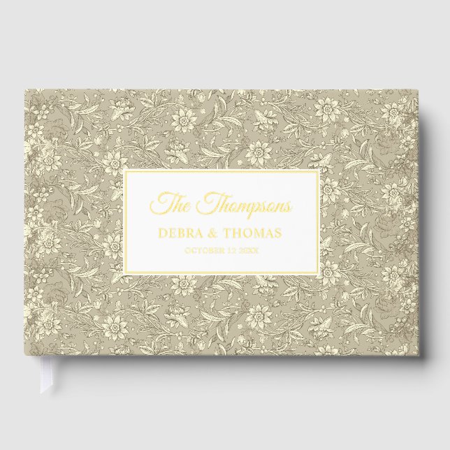 Libro De Visitas Personalized Wedding French Toile Gold Floral (Anverso)