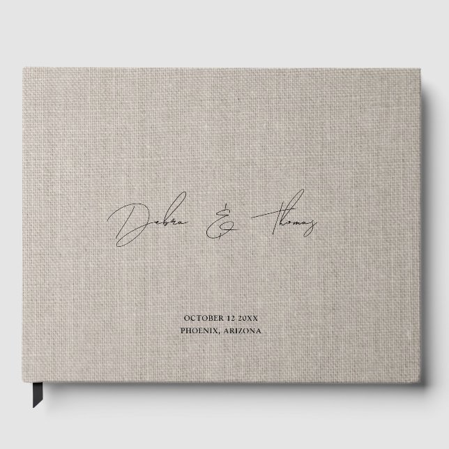 Libro De Visitas Personalized Wedding Modern Minimalist Faux Linen (Anverso)