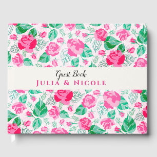 Libro De Visitas Pétalos de Rosa Verdes Rosados Flores Jardín Boda