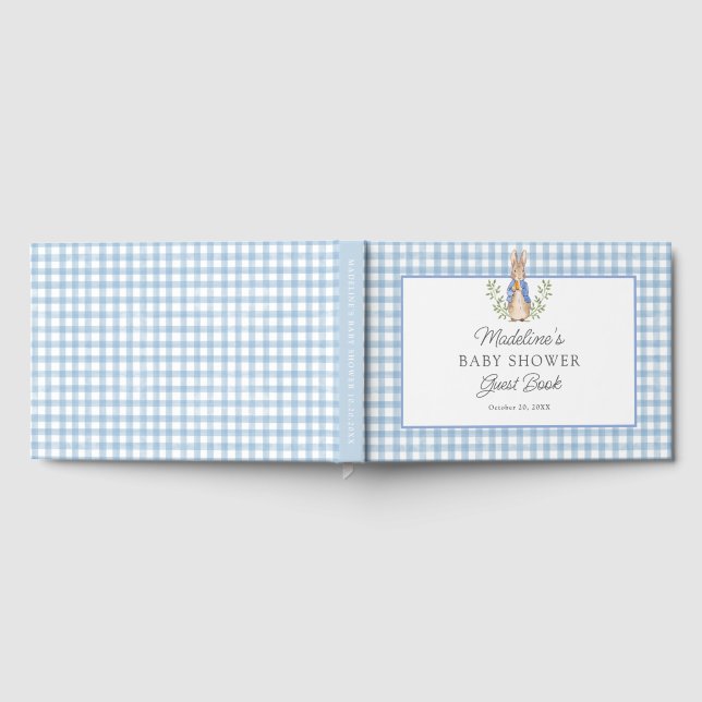 Libro De Visitas Peter Rabbit Blue Gingham Baby Shower (Lleno)