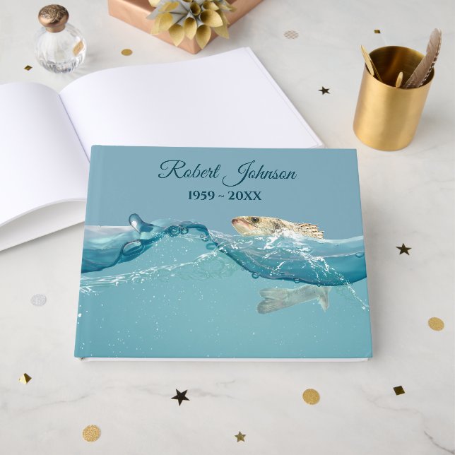 Libro De Visitas Pez Grande en Agua para Funeral (Anverso Abierto)