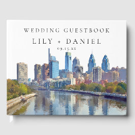 Libro De Visitas Philadelphia Skyline Watercolor Wedding