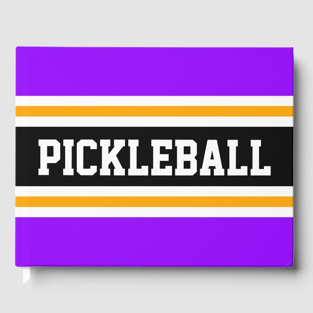 Libro De Visitas PICKLEBALL Fun Bright Purple Black Carreras Strips (Anverso)