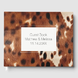Libro De Visitas Piel de vaca de crema marrón Boda animal