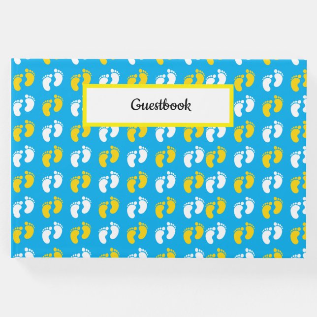 LIBRO DE VISITAS PIES DE BEBÉ BLANCO AZUL AMARILLO (Anverso)