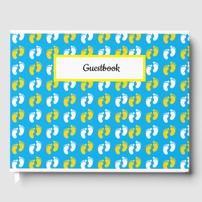 LIBRO DE VISITAS PIES DE BEBÉ BLANCO AZUL AMARILLO (Anverso)