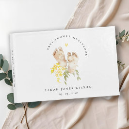 Libro De Visitas Pies de bebé Sexo floral Amarillo Baby Shower Neut