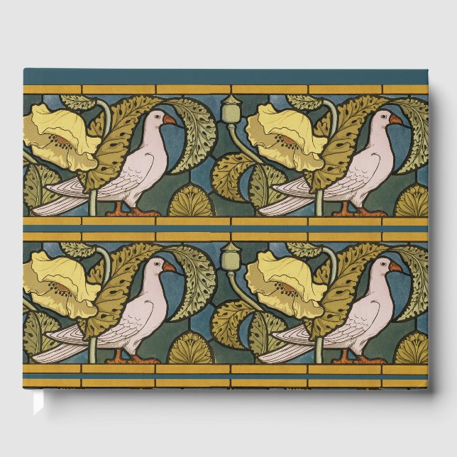 Libro De Visitas Pigeon Blue Yellow Fish Art Nouveau (Anverso)