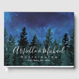 Libro De Visitas Pine Trees Acuarela Rústico Boda Evergreen