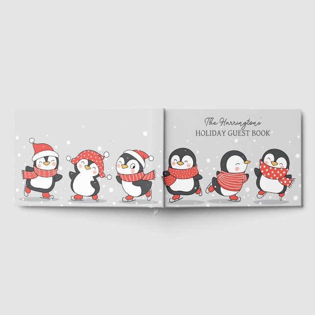 Libro De Visitas Pingüinos de patinaje de nombre personalizado (Lleno)