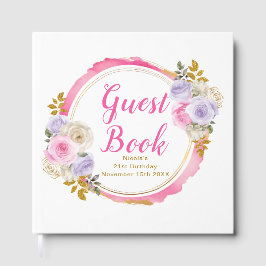 Libro De Visitas Pink and Purple Elegant Flowers Birthday Party