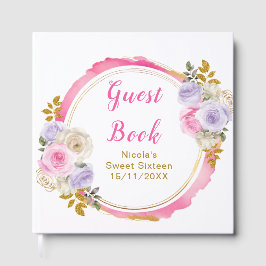 Libro De Visitas Pink and Purple Elegant Flowers Sweet Sixteen