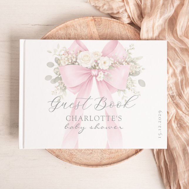 Libro De Visitas Pink Bow Coquette Baby Girl Shower (Subido por el creador)