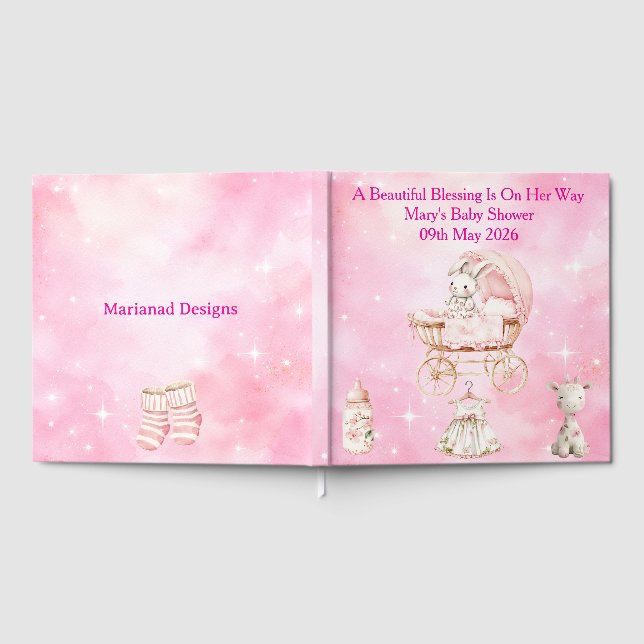 Libro De Visitas Pink Chinoiserie Baby Shower Guest Book (Lleno)