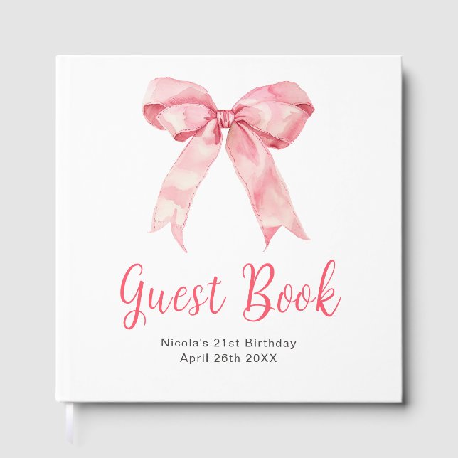 Libro De Visitas Pink Coquette Bow Birthday Party Guest Book (Anverso)