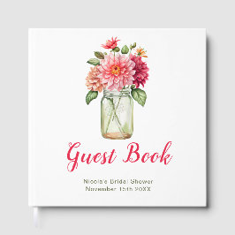 Libro De Visitas Pink Dahlias Mason Jar Bridal Shower