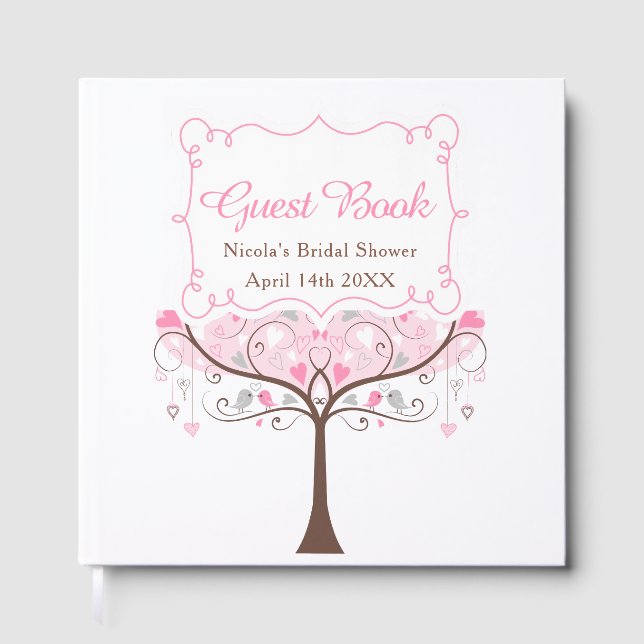 Libro De Visitas Pink Floral Bird Bridal Shower  (Anverso)