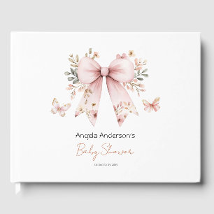 Libro De Visitas Pink Floral Coquette Bow Baby Shower Guest Book