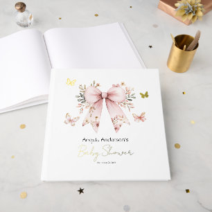 Libro De Visitas Pink Floral Coquette Bow Baby Shower Guest Book