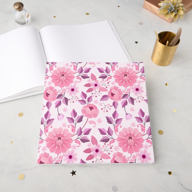 Libro De Visitas Pink Floral Pattern with Elegant Blossoms (Anverso Abierto)