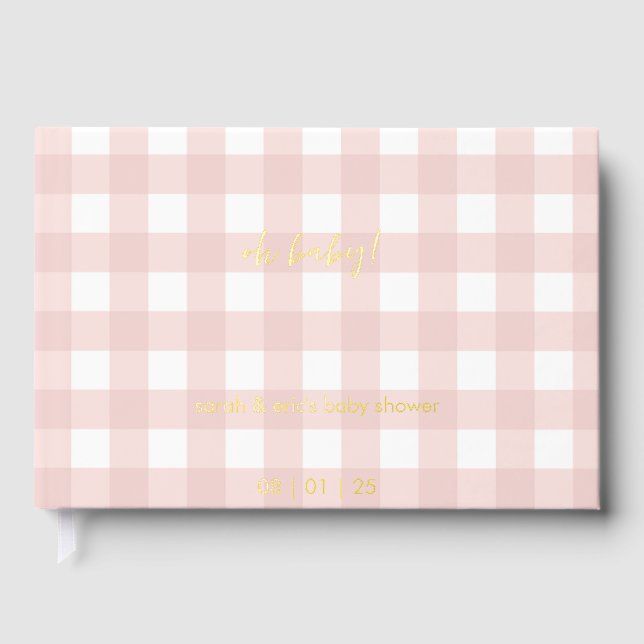 Libro De Visitas Pink Gingham Baby Shower Guest Book (Anverso)