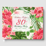 Libro De Visitas Pink Hibiscus 80th Birthday Party Guest Book<br><div class="desc">Diseño clásico y elegante de patrones impecables hechos de flores rosadas de Hibiscus y hojas sobre fondo pálido con 4 etiquetas cuadradas semitransparentes para sus textos. Personalizable libro de invitados para la fiesta de cumpleaños número 80. Puede cambiar fácilmente el texto (fuente, color, tamaño y posición), cambiar la transparencia de...</div>