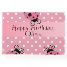 Pink Ladybug Happy Birday Guestbook