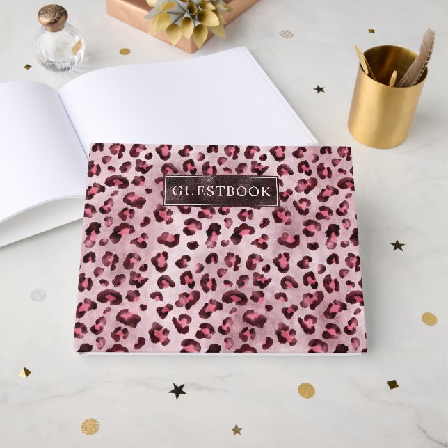 Libro De Visitas Pink Leopard Animal Print Pattern And Text (Anverso Abierto)