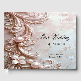 Libro De Visitas Pink Ornate Pearl and Floral Guest Book