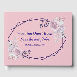 Libro De Visitas Pink Peonies Purple Geométrico Frame Boda