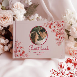 Libro De Visitas Pink Red Floral Photo Wedding