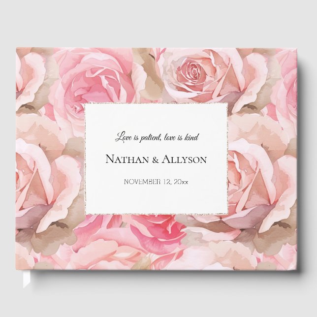 Libro De Visitas Pink Roses Floral Wedding (Anverso)