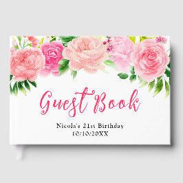 Libro De Visitas Pink Roses with Foliage Birthday
