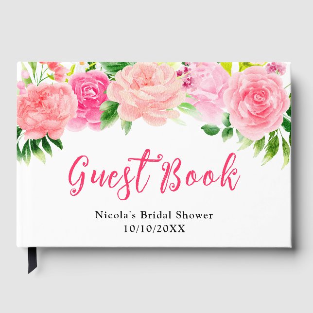 Libro De Visitas Pink Roses with Foliage Bridal Shower (Anverso)