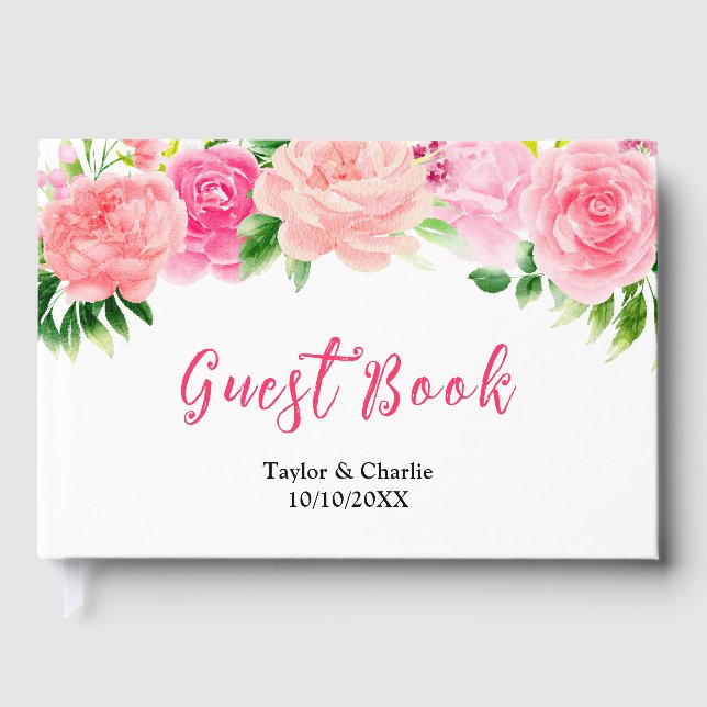 Libro De Visitas Pink Roses with Foliage Wedding (Anverso)