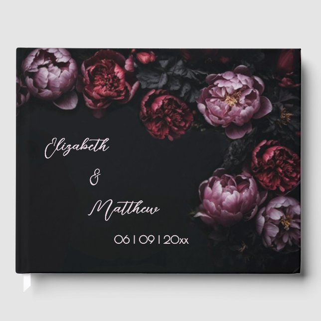 Libro De Visitas Pink Shiny Flower Black | Wedding (Anverso)