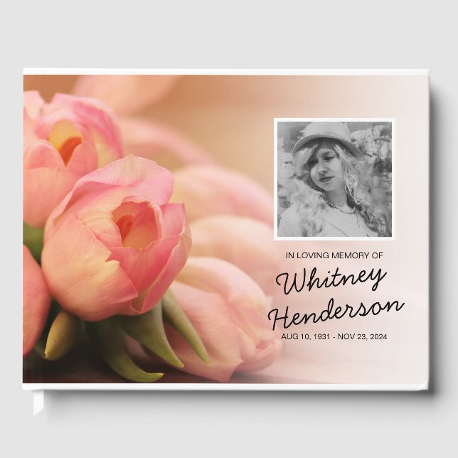 Libro De Visitas Pink Tulip Condolence | Recordatorio funeral de la (Anverso)