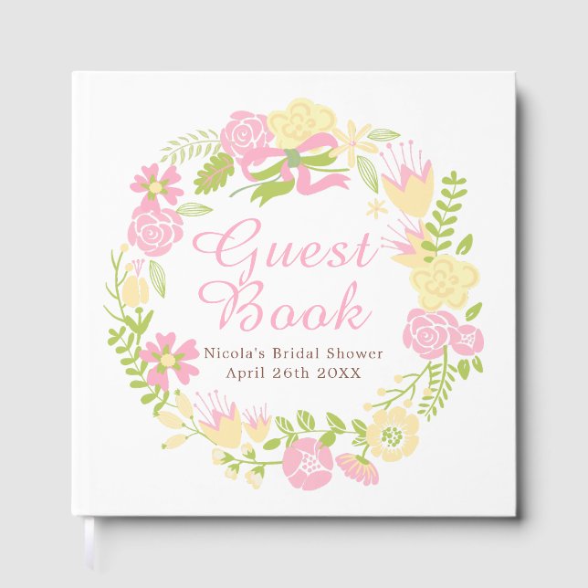 Libro De Visitas Pink & Yellow Floral Wreath Bridal Shower (Anverso)