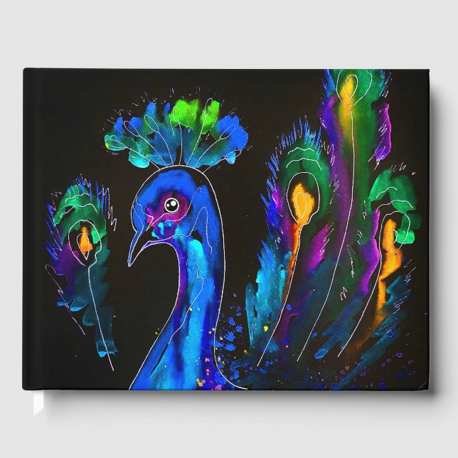 Libro De Visitas Pintado Whimsical Peacock (Anverso)