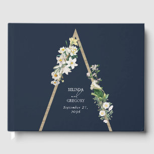 Libro De Visitas Pirámide de madera bohemia Boda azul de las flores