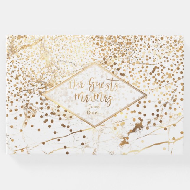Libro De Visitas PixDezines BLANCO MARBLE+FAUX GOLD CONFETTI (Anverso)