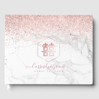 Libro De Visitas PixDezines Doble Felicidad Mármol Rosa Dorado