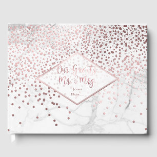 Libro De Visitas PixDezines MÁRMOL BLANCO + CONFETI DE ORO ROSA FAL