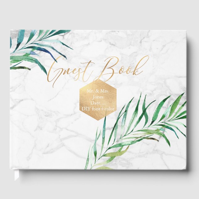 Libro De Visitas PixDezines Palm Fronds+Faux Gold+Fancy Script (Anverso)