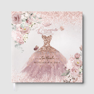 Libro De Visitas PixDezines Quinceanera Dusty Rosa Gold Gown