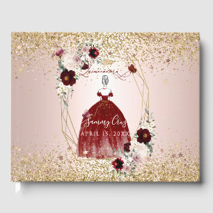 Libro De Visitas PixDezines Quinceanera H2 Flores Vestido de Borgoñ