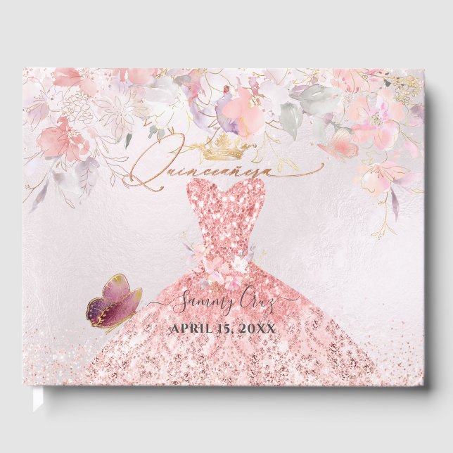 Libro De Visitas PixDezines Quinceanera Rubor Vestido rosa Sweetpea (Anverso)
