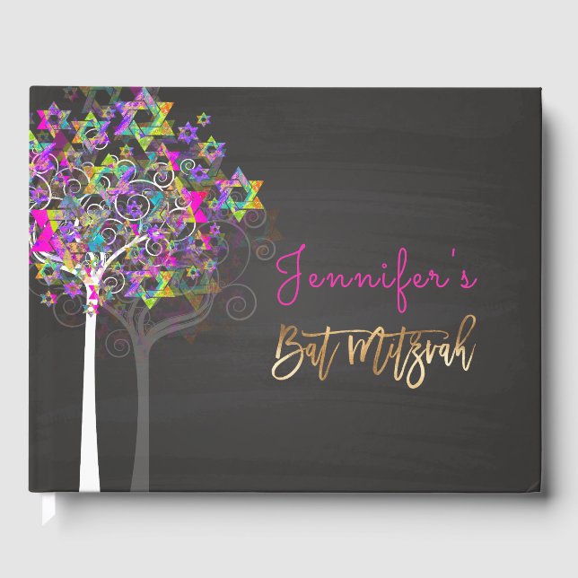Libro De Visitas PixDezines Tree of Life Mitzvah/Pink+Chalkboard (Anverso)