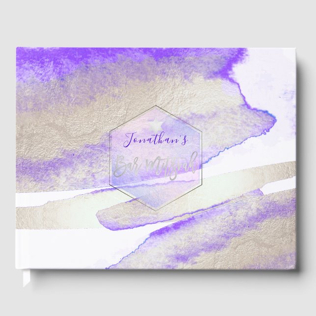 Libro De Visitas PixDezines Watercolor Platinum+Purple Mitzvah (Anverso)